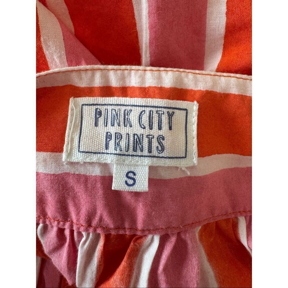 Pink City Prints Raspberry Stripe Palma Dress Small Tie Strap Midi Pockets - Picture 8 of 9